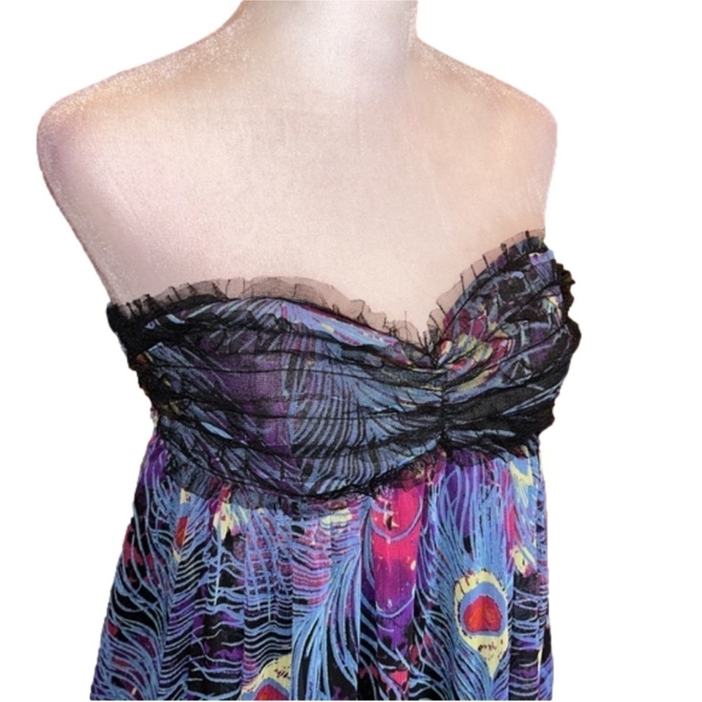 STEVE MADDEN Vibrant Peacock Print Strapless Dress Size M - Picture 2 of 7